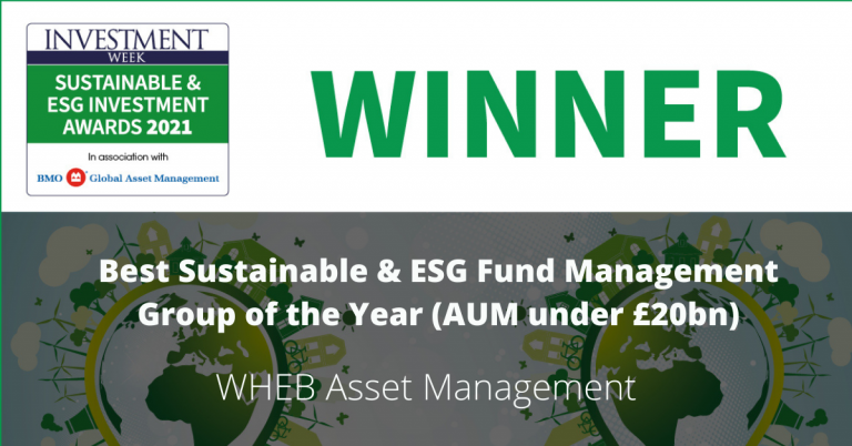 WHEB Asset Management named ‘Best Sustainable and ESG Fund Management Group of the Year (under £20b AUM) in Investment Weeks 2021 awards